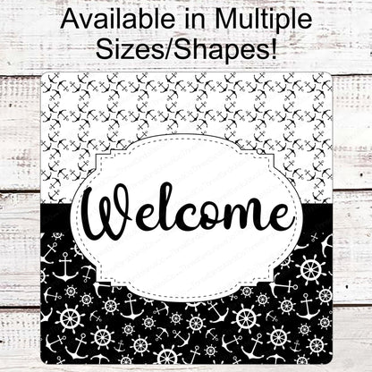 Beach Wreath Sign - Beach Sign - Nautical Sign - Anchor Sign - Monochrome Sign