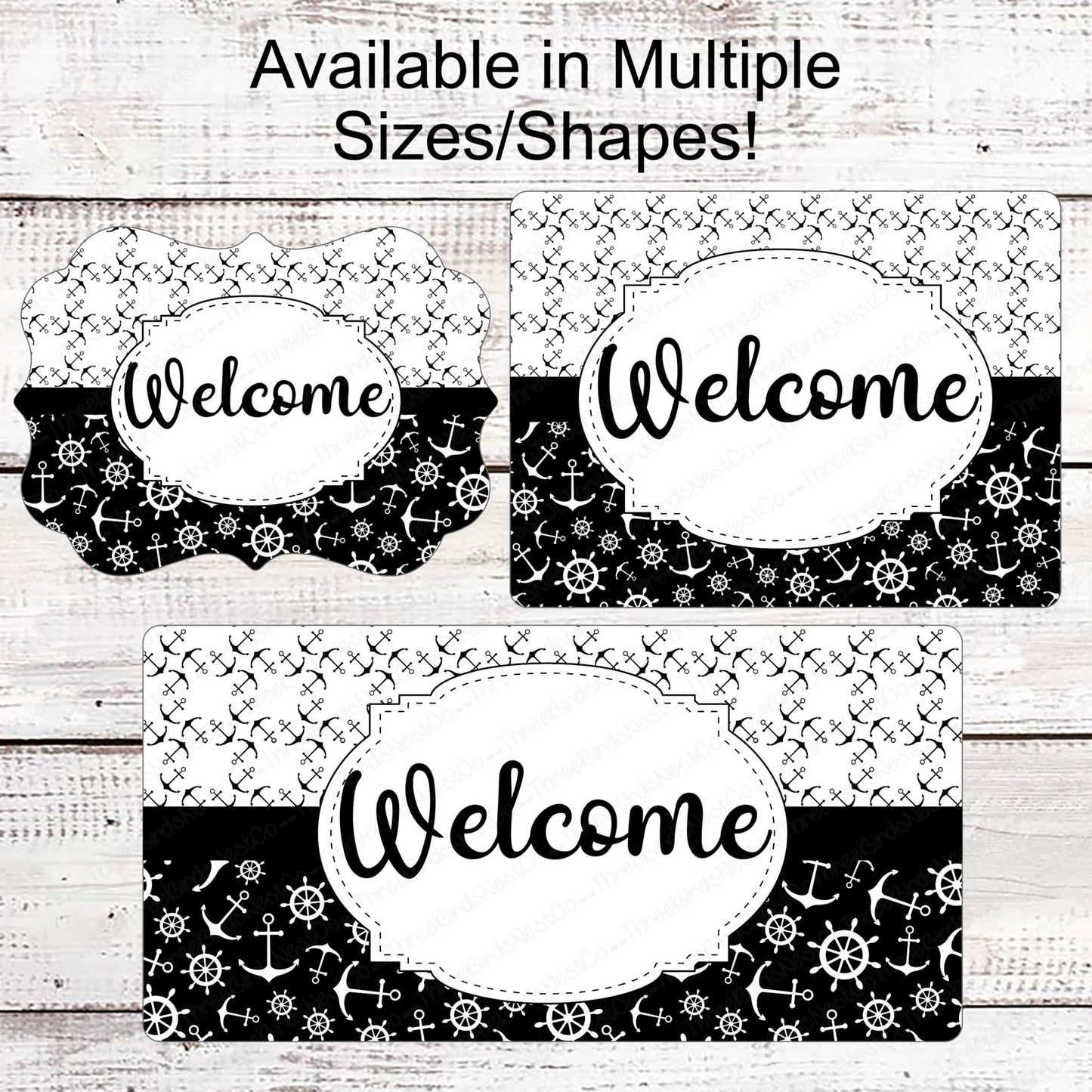 Beach Wreath Sign - Beach Sign - Nautical Sign - Anchor Sign - Monochrome Sign