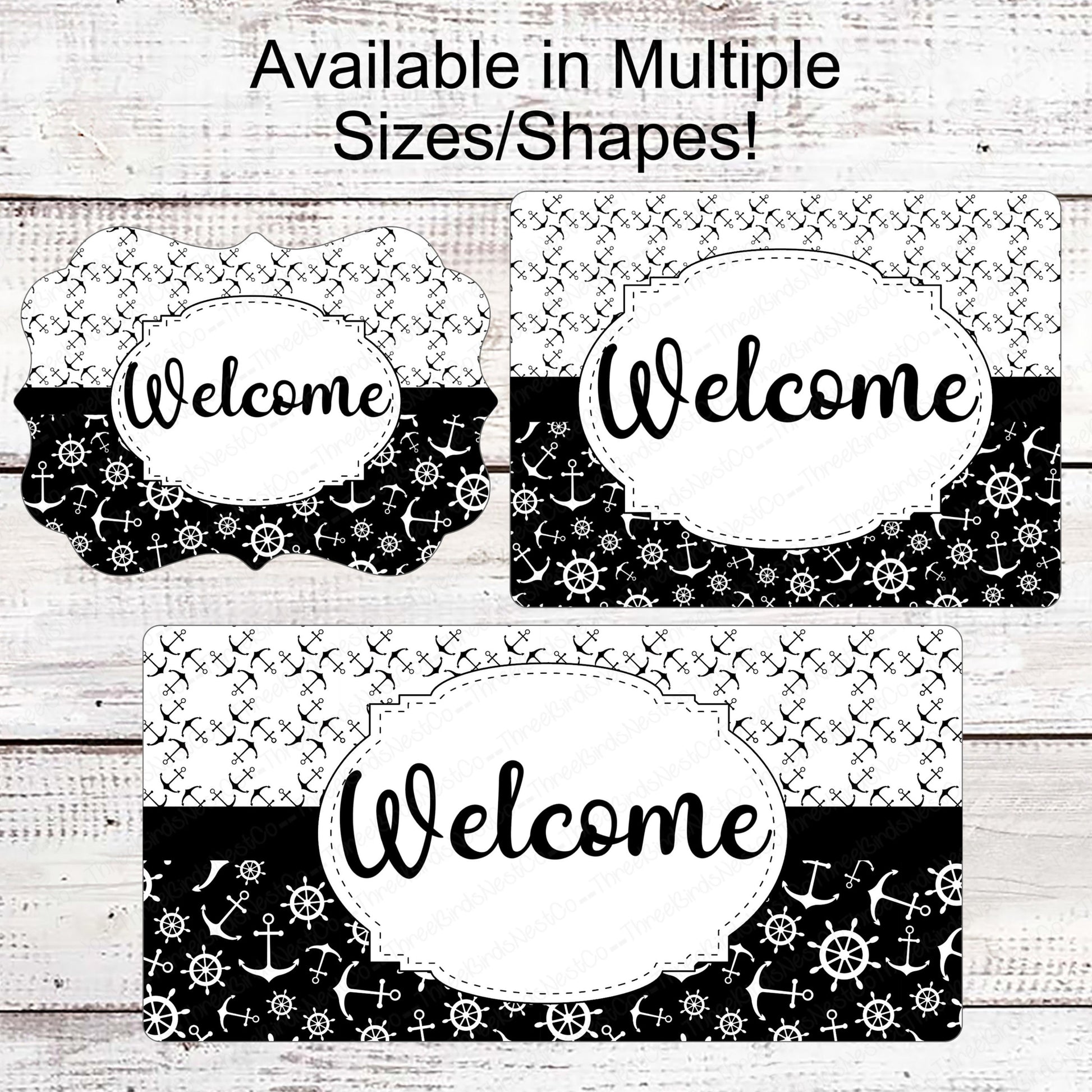 Beach Wreath Sign - Beach Sign - Nautical Sign - Anchor Sign - Monochrome Sign