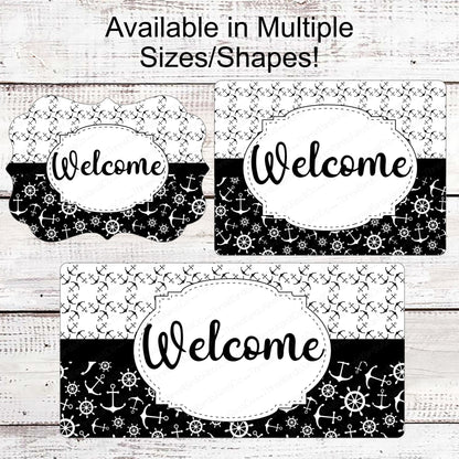 Beach Wreath Sign - Beach Sign - Nautical Sign - Anchor Sign - Monochrome Sign