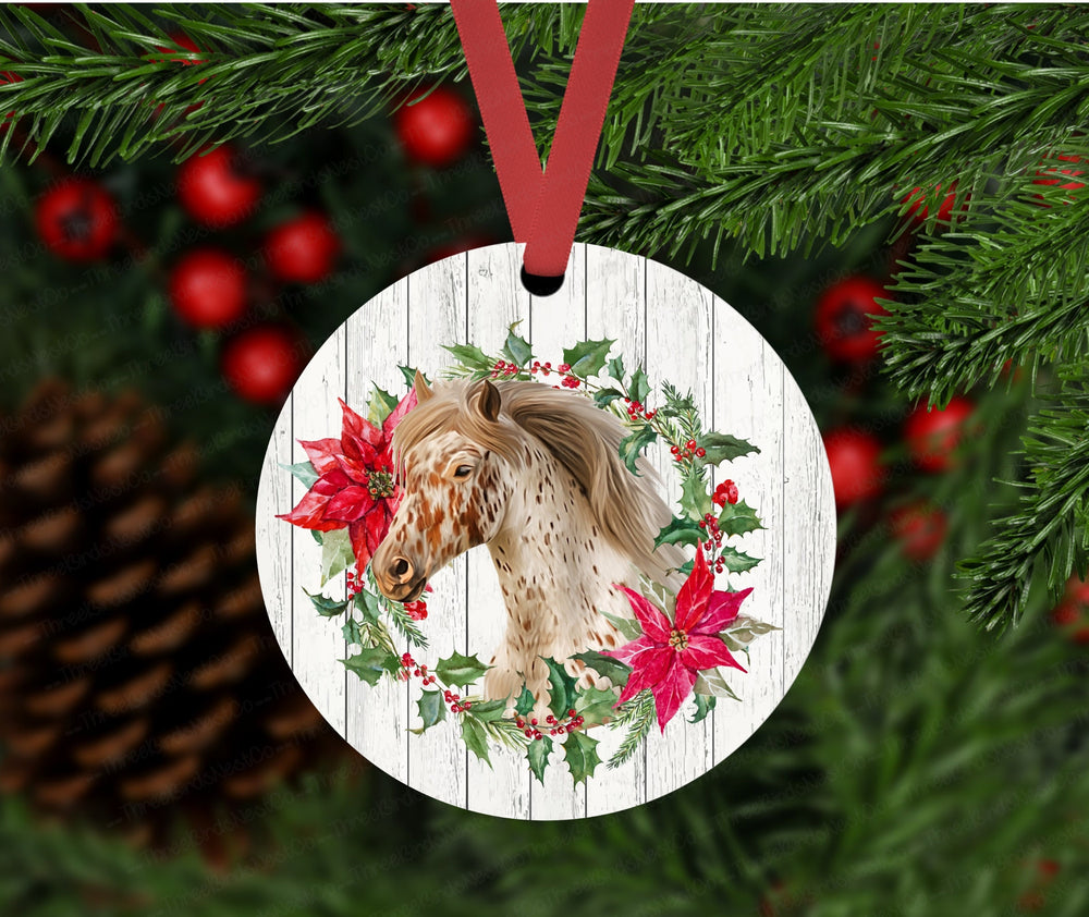 Christmas Ornament - Horse Ornament - Farm Animals - Poinsettia Ornament - Farmhouse Decor - Metal Ornament - Double Sided Ornament - ORN101