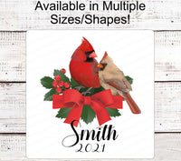 
              Christmas Wreath Signs - Cardinals Wreath Sign - Male and Female Cardinals - Personalized Sign - Winter Welcome Sign - Holly Sign
            
