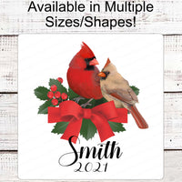Christmas Wreath Signs - Cardinals Wreath Sign - Male and Female Cardinals - Personalized Sign - Winter Welcome Sign - Holly Sign