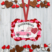 Valentines Day Ornament - Valentines Truck - Heart Ornament - Spring Ornament - Double Sided Ornament - Metal Ornament - ORN123