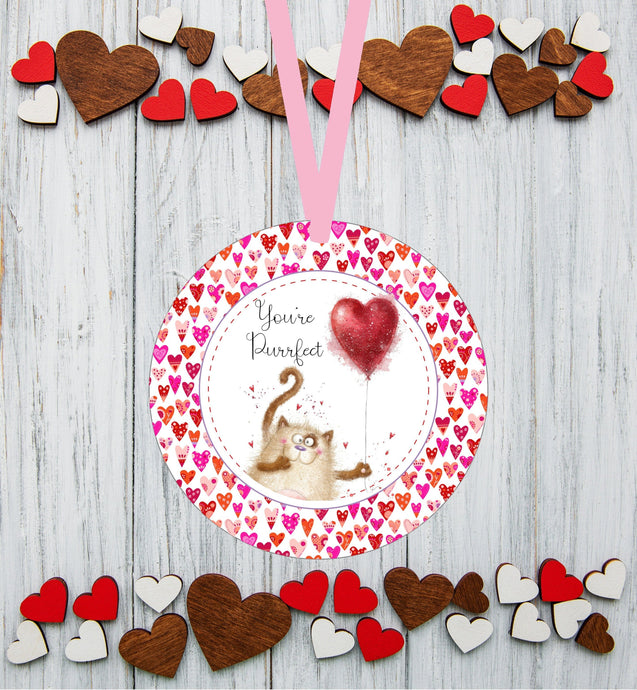 Valentines Day Ornament - Valentines Cat Ornament - Spring Ornament - Double Sided Ornament - Metal Ornament - ORN122