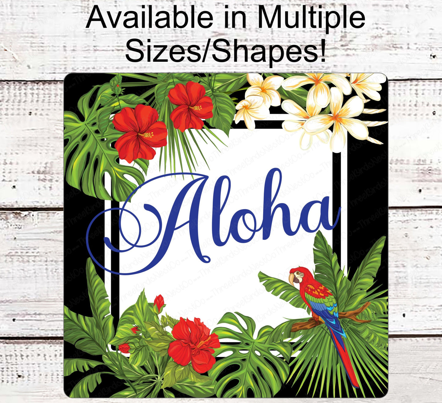 Welcome Wreath Sign - Parrot Sign - Aloha Sign - Tropical Sign - Hawaiian Sign - Hello Sign - Everyday Sign - Metal Wreath Sign
