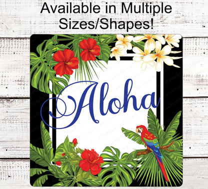 Welcome Wreath Sign - Parrot Sign - Aloha Sign - Tropical Sign - Hawaiian Sign - Hello Sign - Everyday Sign - Metal Wreath Sign