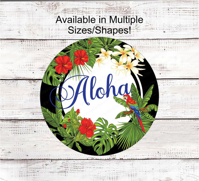 Welcome Wreath Sign - Parrot Sign - Aloha Sign - Tropical Sign - Hawaiian Sign - Hello Sign - Everyday Sign - Metal Wreath Sign