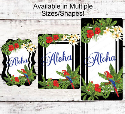 Welcome Wreath Sign - Parrot Sign - Aloha Sign - Tropical Sign - Hawaiian Sign - Hello Sign - Everyday Sign - Metal Wreath Sign