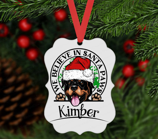 Christmas Ornament - Rottweiler - Dog Ornament - Santa Paws - Rescue Pet Ornament - Double Sided Ornament - Metal Ornament - ORN113