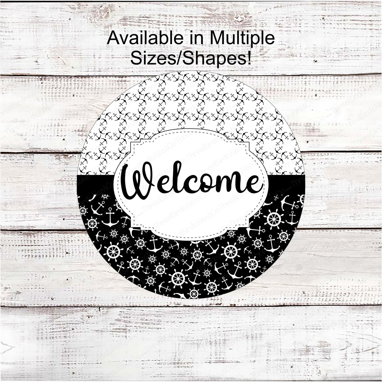 Beach Wreath Sign - Beach Sign - Nautical Sign - Anchor Sign - Monochrome Sign