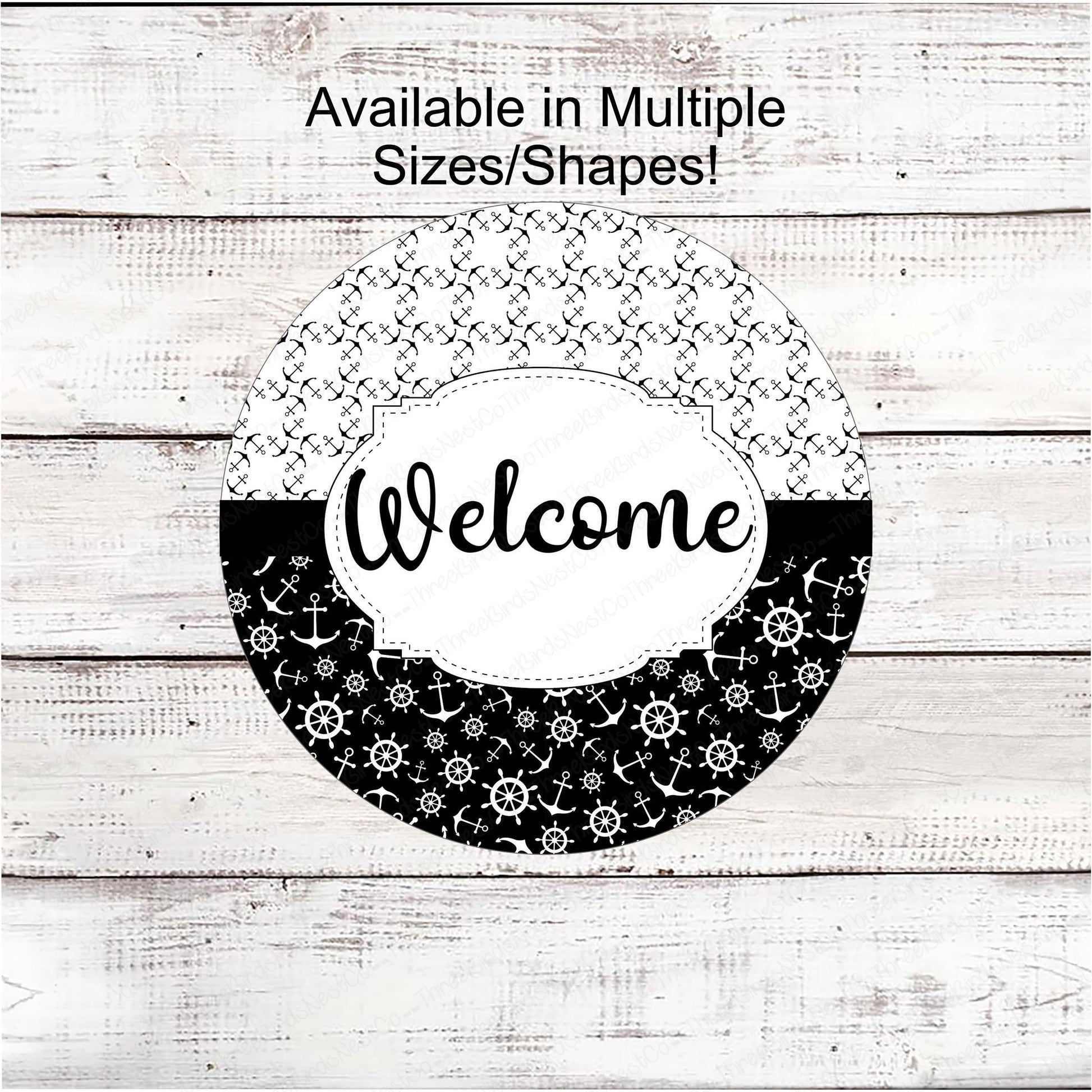 Beach Wreath Sign - Beach Sign - Nautical Sign - Anchor Sign - Monochrome Sign