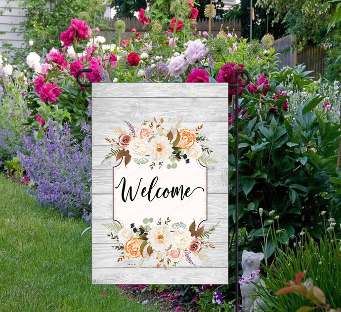 Welcome Garden Flag - Rustic Decor - Roses Rarden Flag - Custom Garden Flag - Yard Flag - Double Sided Garden Flag