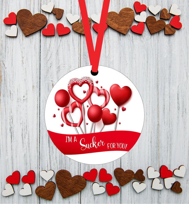 Valentines Day Ornament - Sucker for You - Valentines Day Candy - Spring Ornament - Double Sided Ornament - Metal Ornament - ORN124