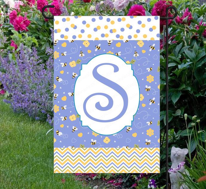 Bumble Bee Garden Flag - Floral Garden Flag - Monogram Flag - Custom Garden Flag - Yard Flag - Double Sided Garden Flag