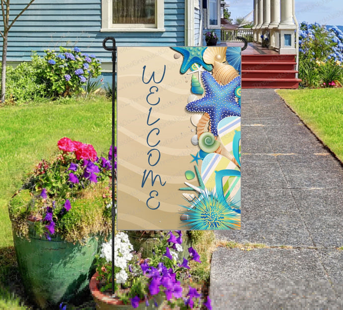 Beach House Welcome - Beach Garden Flag - Flip Flop Beach House Decor - Garden Flag -Double Sided Garden Flag