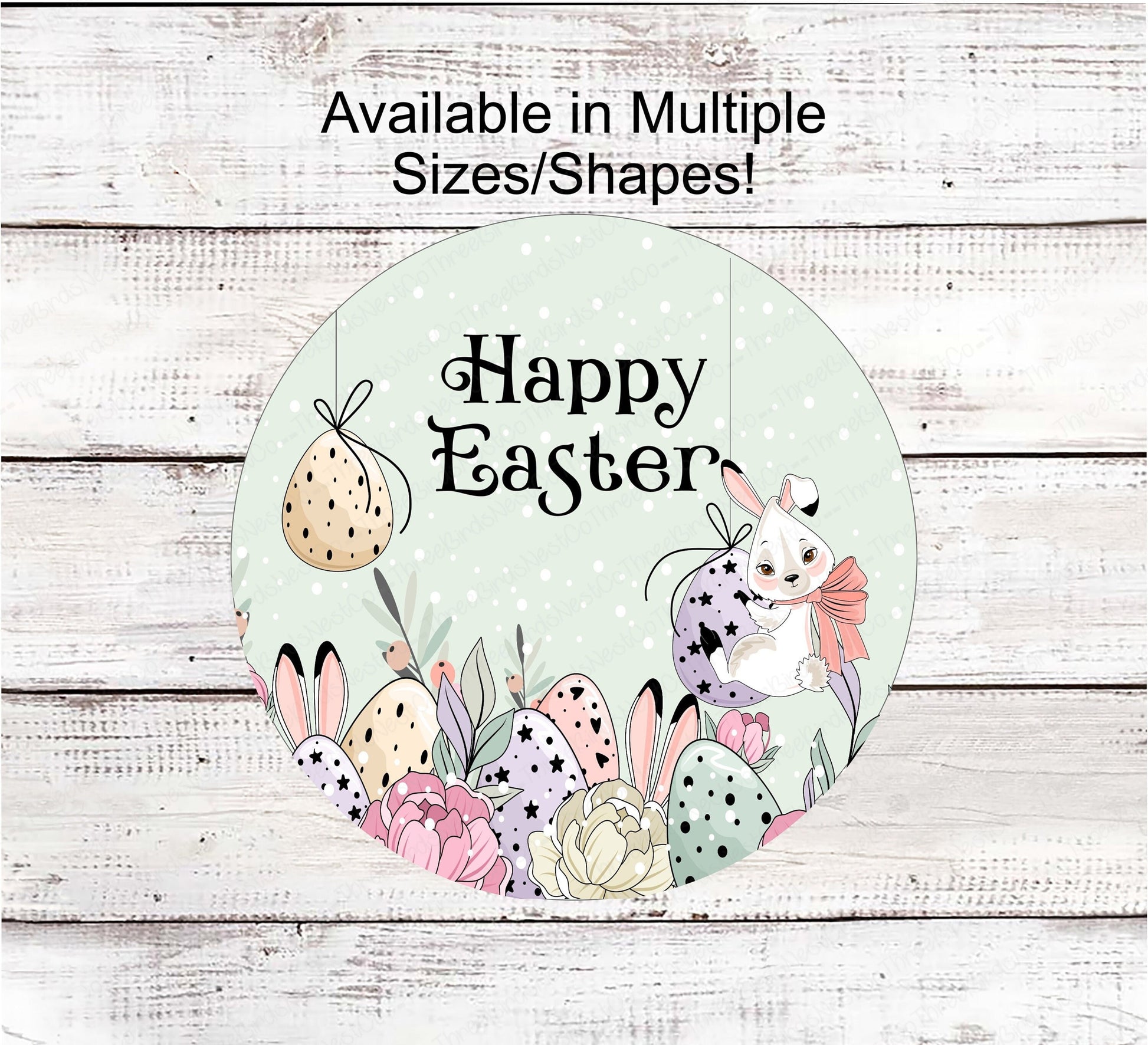 Happy Easter Sign - Welcome Wreath Sign - Easter Sign - Easter Bunny Sign - Easter Eggs Sign - Rabbit Sign - Floral Wreath Sign