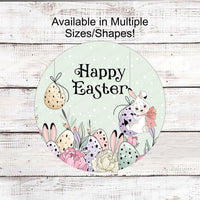 Happy Easter Sign - Welcome Wreath Sign - Easter Sign - Easter Bunny Sign - Easter Eggs Sign - Rabbit Sign - Floral Wreath Sign