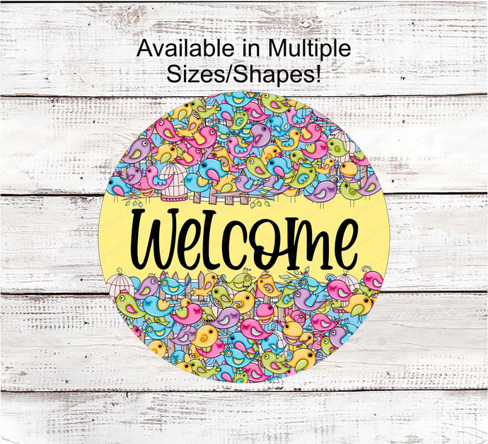 Welcome Wreath Sign - Welcome to Our Nest Sign - Bird Sign - Birdcage Sign - Birdhouse Wreath Sign