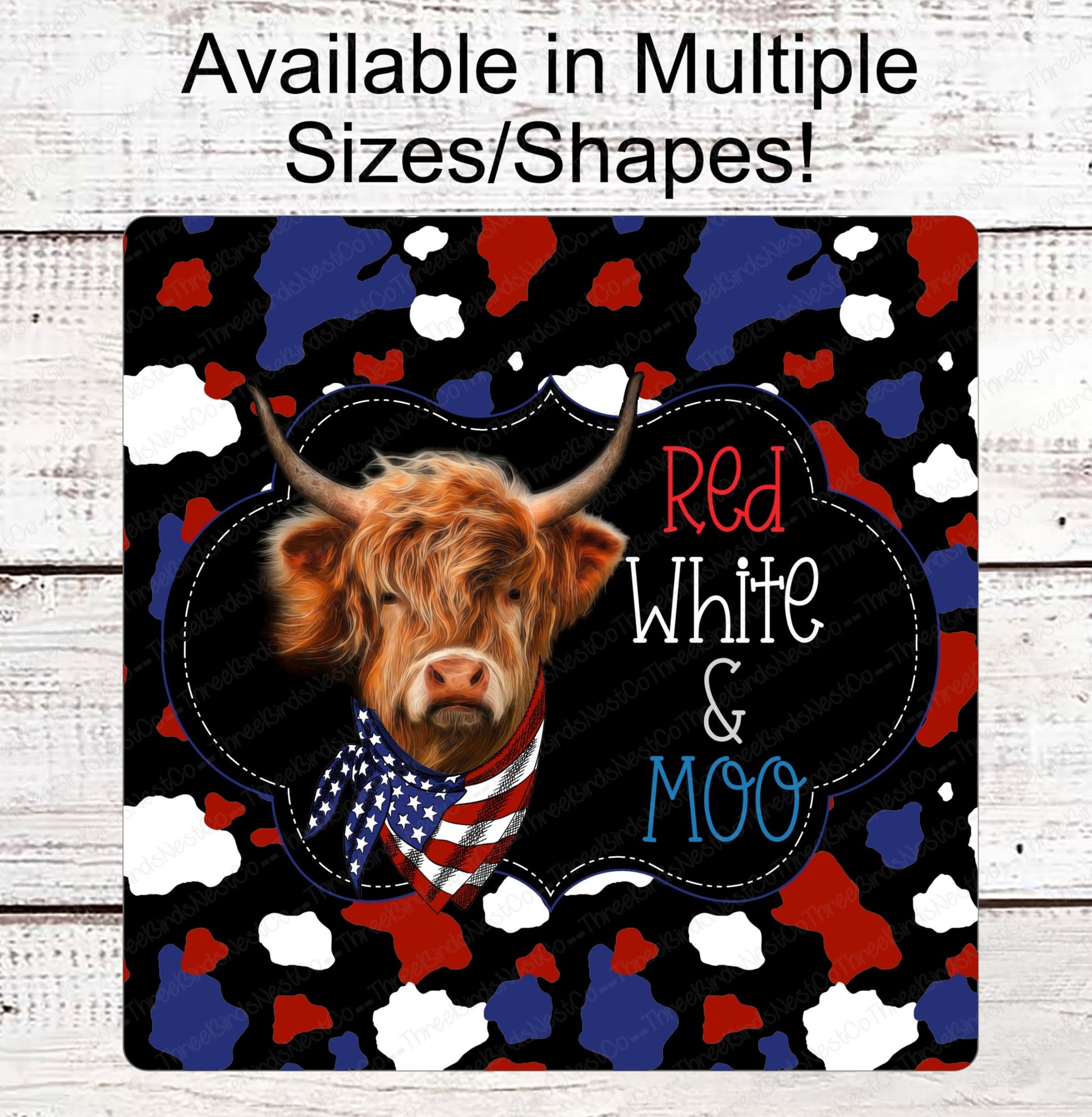 Patriotic Cow - Patriotic Farmhouse - Cow Wreath Sign - Scottish Highland Cow - 4th of July - Cow Print Sign - Farm Wreaths Signs
