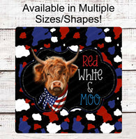 
              Patriotic Cow - Patriotic Farmhouse - Cow Wreath Sign - Scottish Highland Cow - 4th of July - Cow Print Sign - Farm Wreaths Signs
            