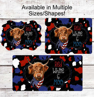 
              Patriotic Cow - Patriotic Farmhouse - Cow Wreath Sign - Scottish Highland Cow - 4th of July - Cow Print Sign - Farm Wreaths Signs
            