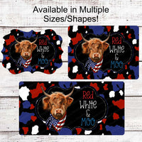 Patriotic Cow - Patriotic Farmhouse - Cow Wreath Sign - Scottish Highland Cow - 4th of July - Cow Print Sign - Farm Wreaths Signs