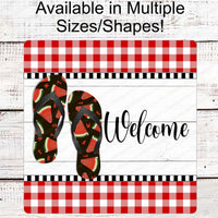 Welcome Wreath Sign - Flip Flops Sign - Watermelon Sign - Three Birds Nest Co - Metal Wreath Signs