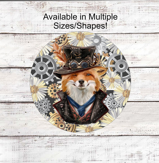 Steampunk Fox - Fox Sign - Steampunk Decor - Steampunk Wreath Sign - Woodland Fox Sign