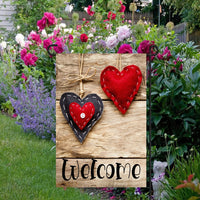 Valentines Garden Flag - Welcome Flag - Rustic Garden Flag - Valentines Hearts - Custom Garden Flag - Yard Flag - Double Sided Garden Flag