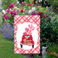 Valentines Garden Flag - Welcome Flag - Valentines Truck - Valentines Hearts - Custom Garden Flag - Yard Flag - Double Sided Garden Flag