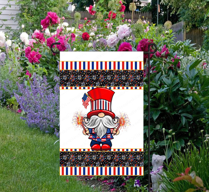 Patriotic Garden Flag - Patriotic Gnome - 4th of July Fireworks - Custom Garden Flag - Yard Flag - Double Sided Garden Flag