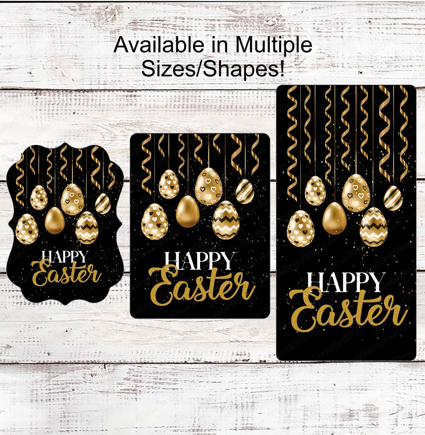 Easter Wreath Signs - Easter Eggs Sign - Happy Easter Sign - Black Easter Sign - Black and Gold