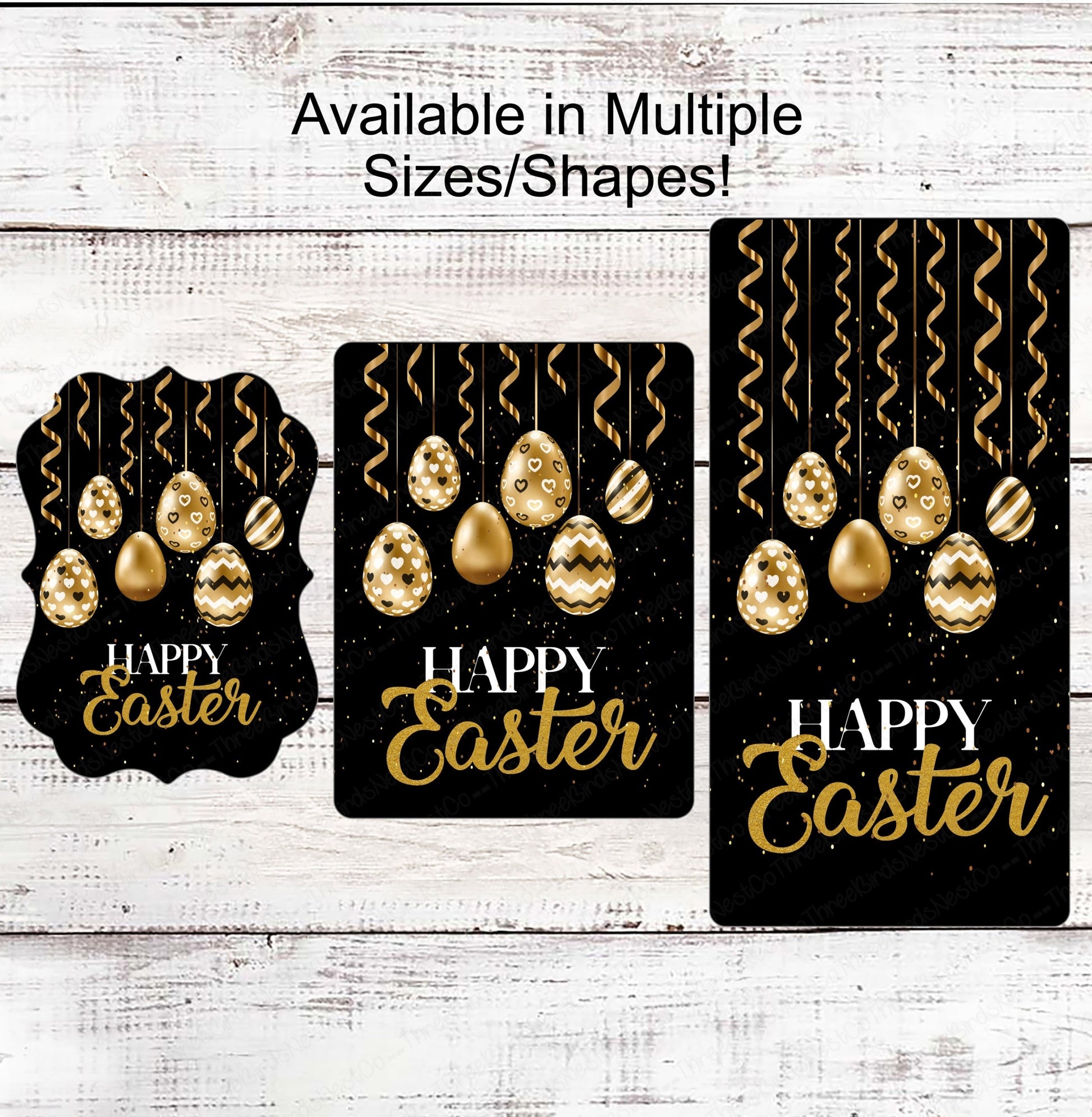 Easter Wreath Signs - Easter Eggs Sign - Happy Easter Sign - Black Easter Sign - Black and Gold