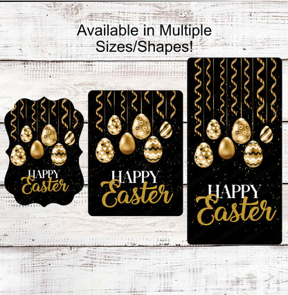 Easter Wreath Signs - Easter Eggs Sign - Happy Easter Sign - Black Easter Sign - Black and Gold