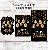 
              Easter Wreath Signs - Easter Eggs Sign - Happy Easter Sign - Black Easter Sign - Black and Gold
            