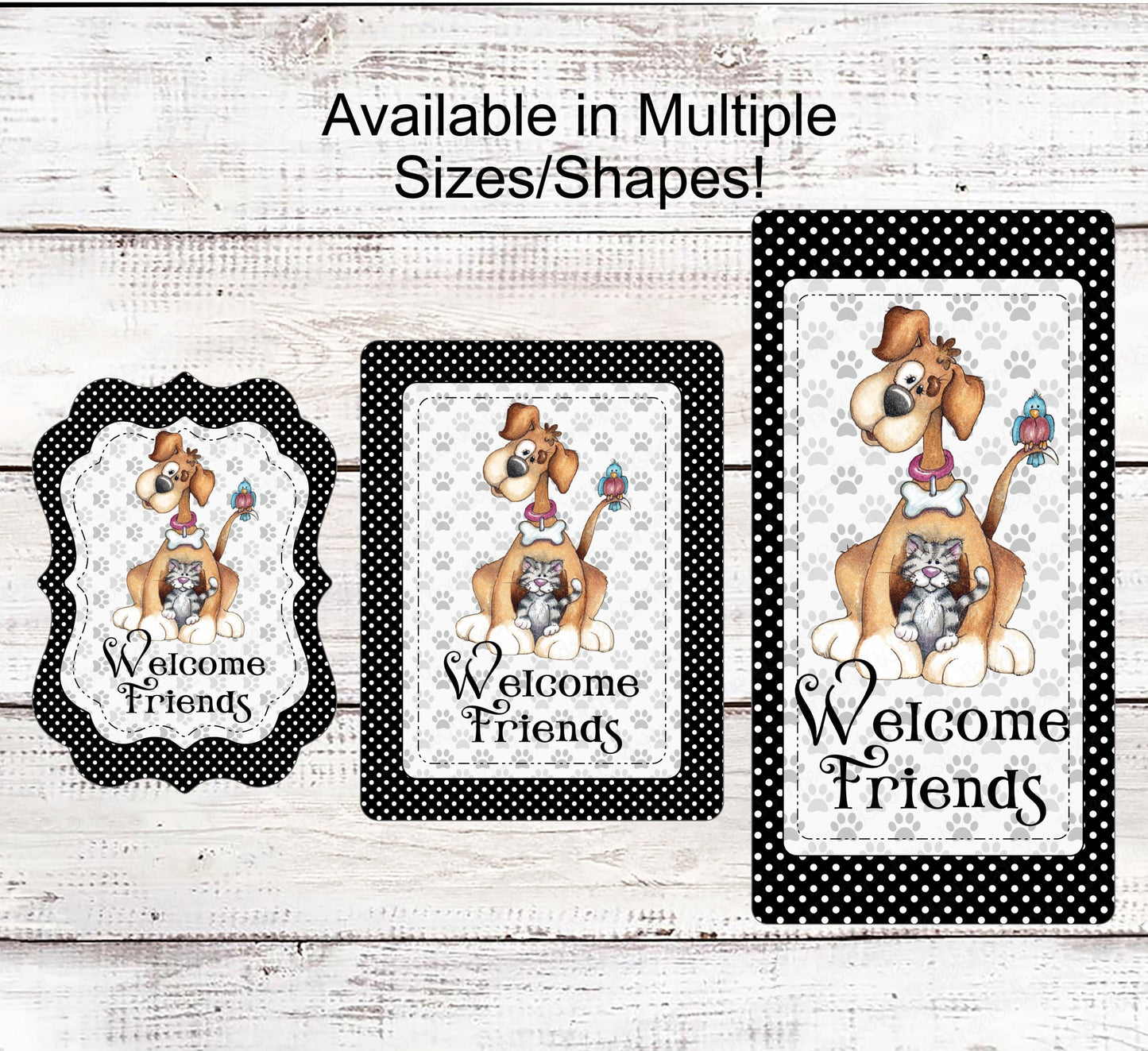 Dog Wreath Signs - Cat Wreath Sign - Pet Wreath Sign - Bird Sign - Welcome Friends Wreath Sign - Wreath Centers - Wreath Supplies
