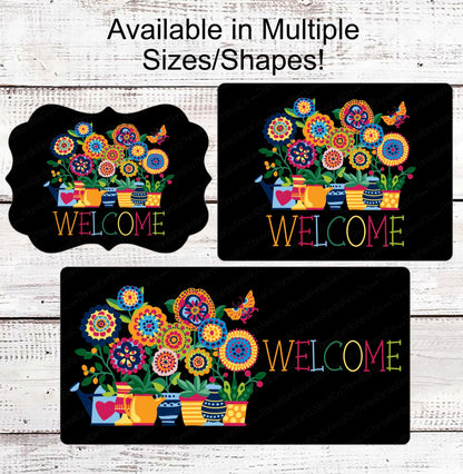 Welcome Wreath Sign - Spring Wreath Signs - Whimsical Wreath Signs - Bright Flowers - Floral Wreath Sign - Metal Wreath Sign
