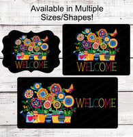 
              Welcome Wreath Sign - Spring Wreath Signs - Whimsical Wreath Signs - Bright Flowers - Floral Wreath Sign - Metal Wreath Sign
            