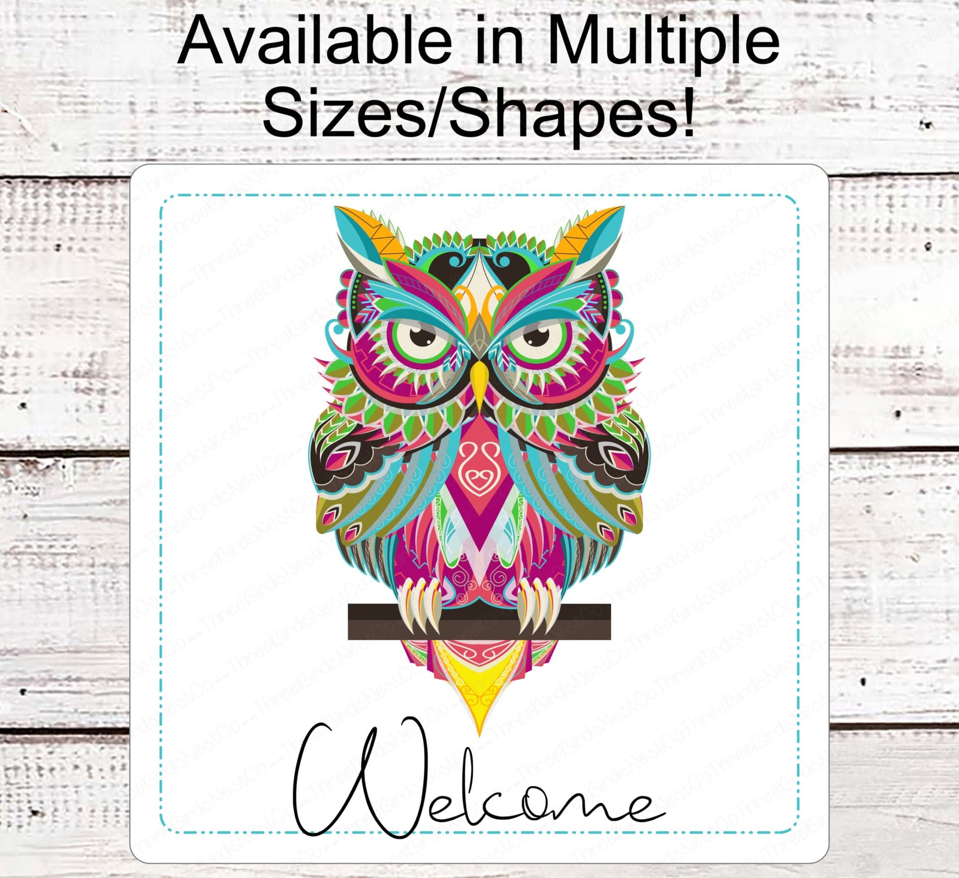 Welcome Wreath Sign - Zentangle Owl Sign - Owl Welcome - Whimsical Wreath Sign