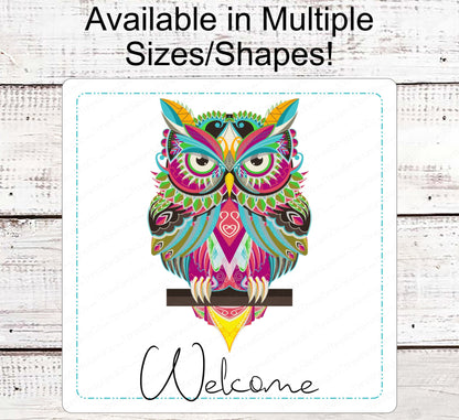 Welcome Wreath Sign - Zentangle Owl Sign - Owl Welcome - Whimsical Wreath Sign