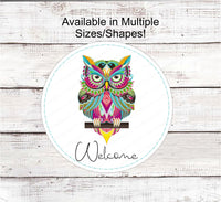 
              Welcome Wreath Sign - Zentangle Owl Sign - Owl Welcome - Whimsical Wreath Sign
            