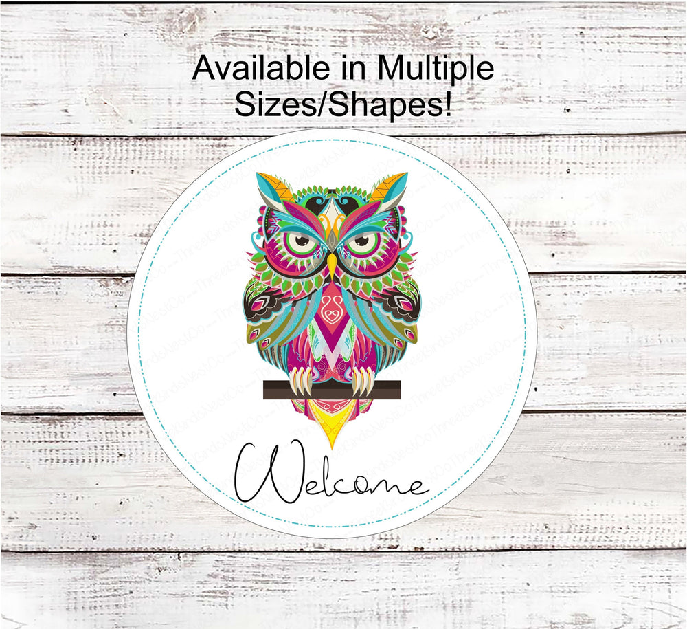 Welcome Wreath Sign - Zentangle Owl Sign - Owl Welcome - Whimsical Wreath Sign