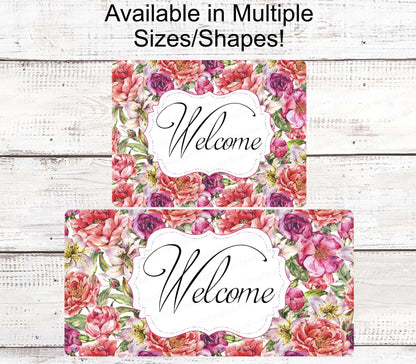 Floral Wreath Sign - Roses and Peonies Sign - Spring Wreath Signs - Welcome Sign - Floral Welcome Wreath Sign - Everyday Signs
