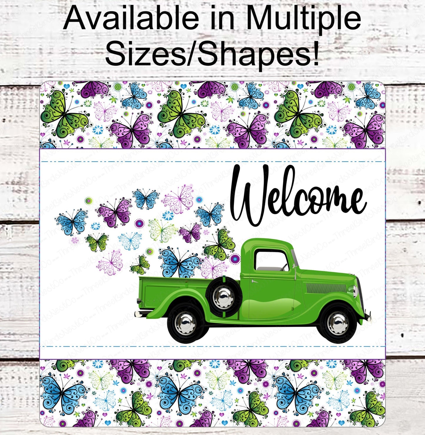 Butterfly Welcome Wreath Sign - Butterfly Truck - Old Truck Sign - Spring Wreath Signs - Summer Wreath Signs - Everyday Sign
