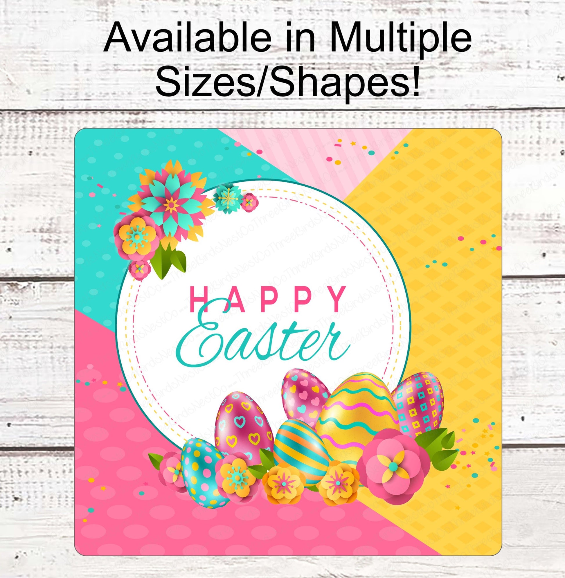 Happy Easter Sign - Welcome Wreath Sign - Easter Eggs Sign - Floral Wreath Sign