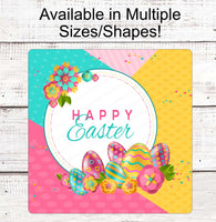 
              Happy Easter Sign - Welcome Wreath Sign - Easter Eggs Sign - Floral Wreath Sign
            