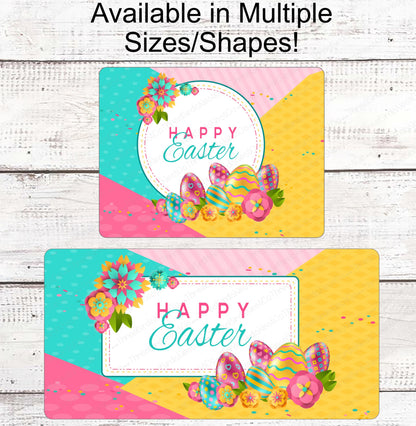 Happy Easter Sign - Welcome Wreath Sign - Easter Eggs Sign - Floral Wreath Sign