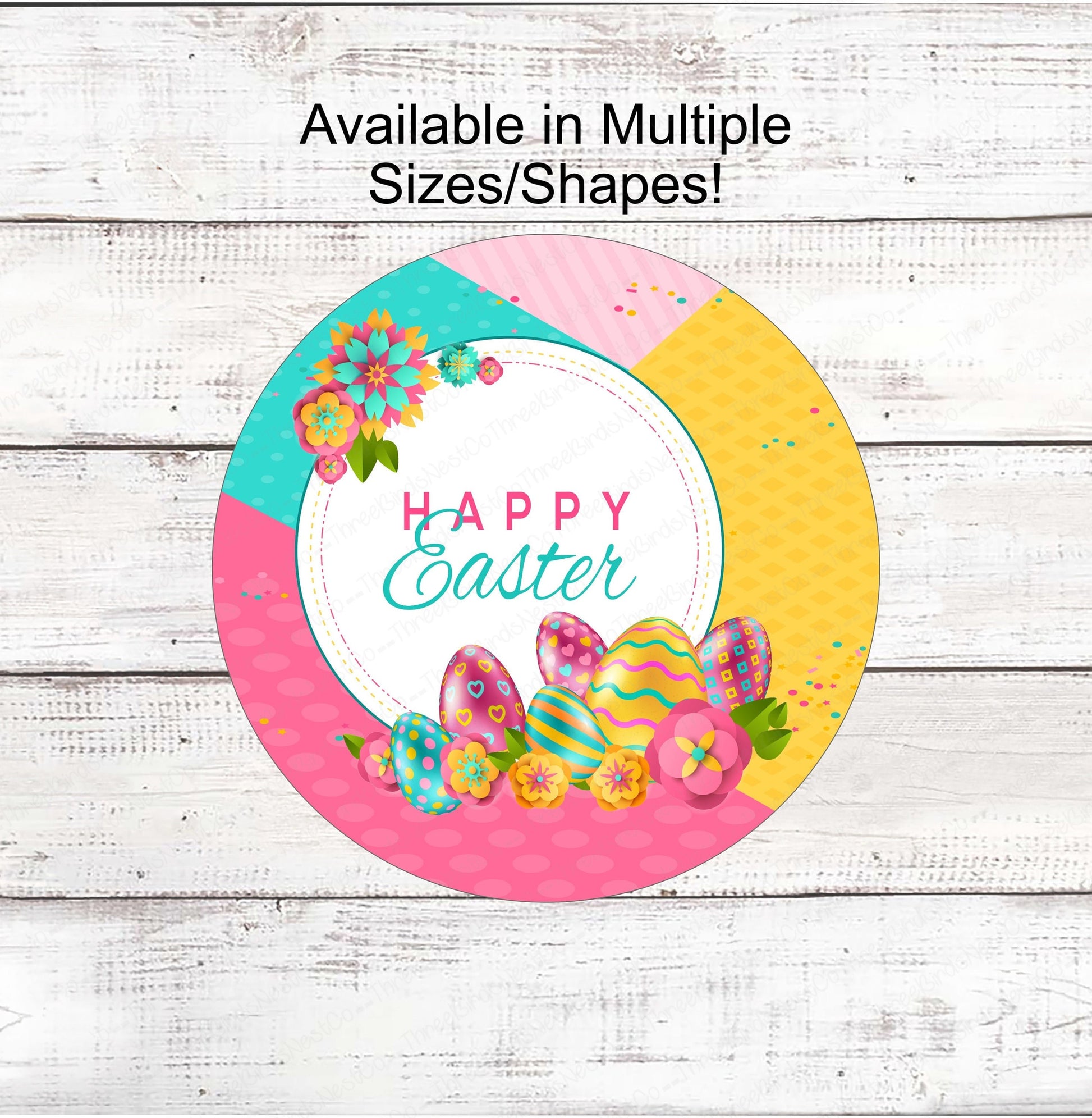 Happy Easter Sign - Welcome Wreath Sign - Easter Eggs Sign - Floral Wreath Sign