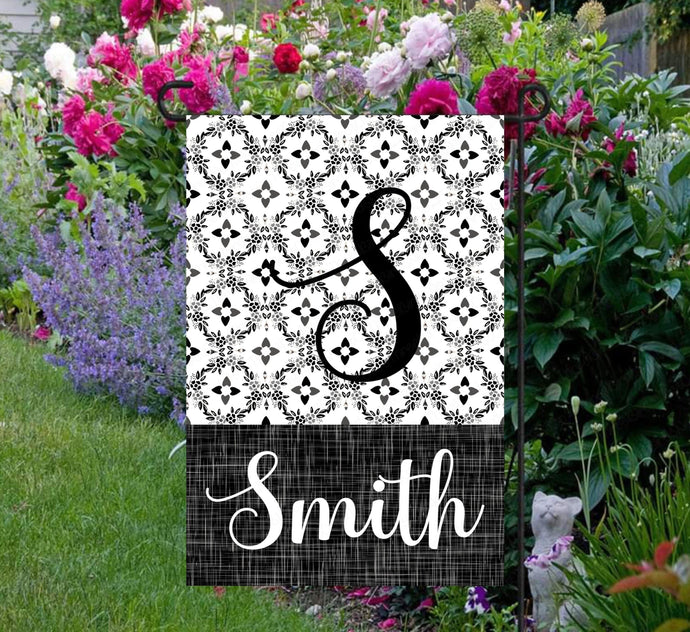 Black and White Garden Flag - Monogram Flag - Medallion Decor - Boho Chic Decor - Custom Garden Flag - Yard Flag - Double Sided Garden Flag